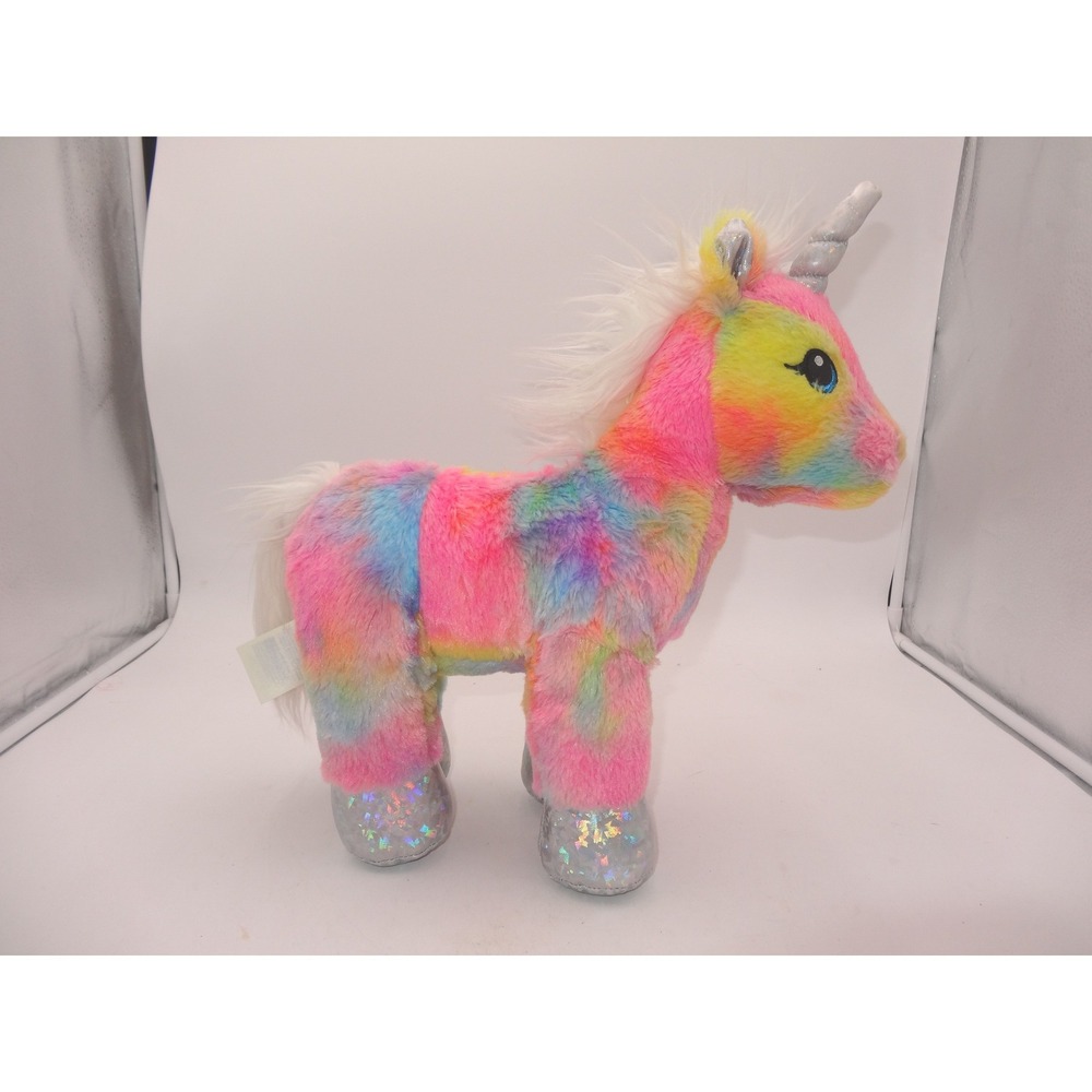 Build-A-Bear Workshop Rainbow Tie-Dye Unicorn Plush Silver Hooves 12"